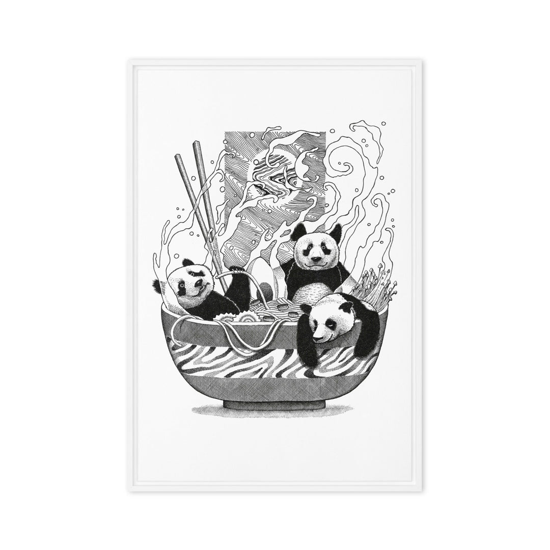 Gerahmte Leinwand - Panda Ramen Pavel Illustrations 61x91 cm (24″×36″) / Weiß artlia