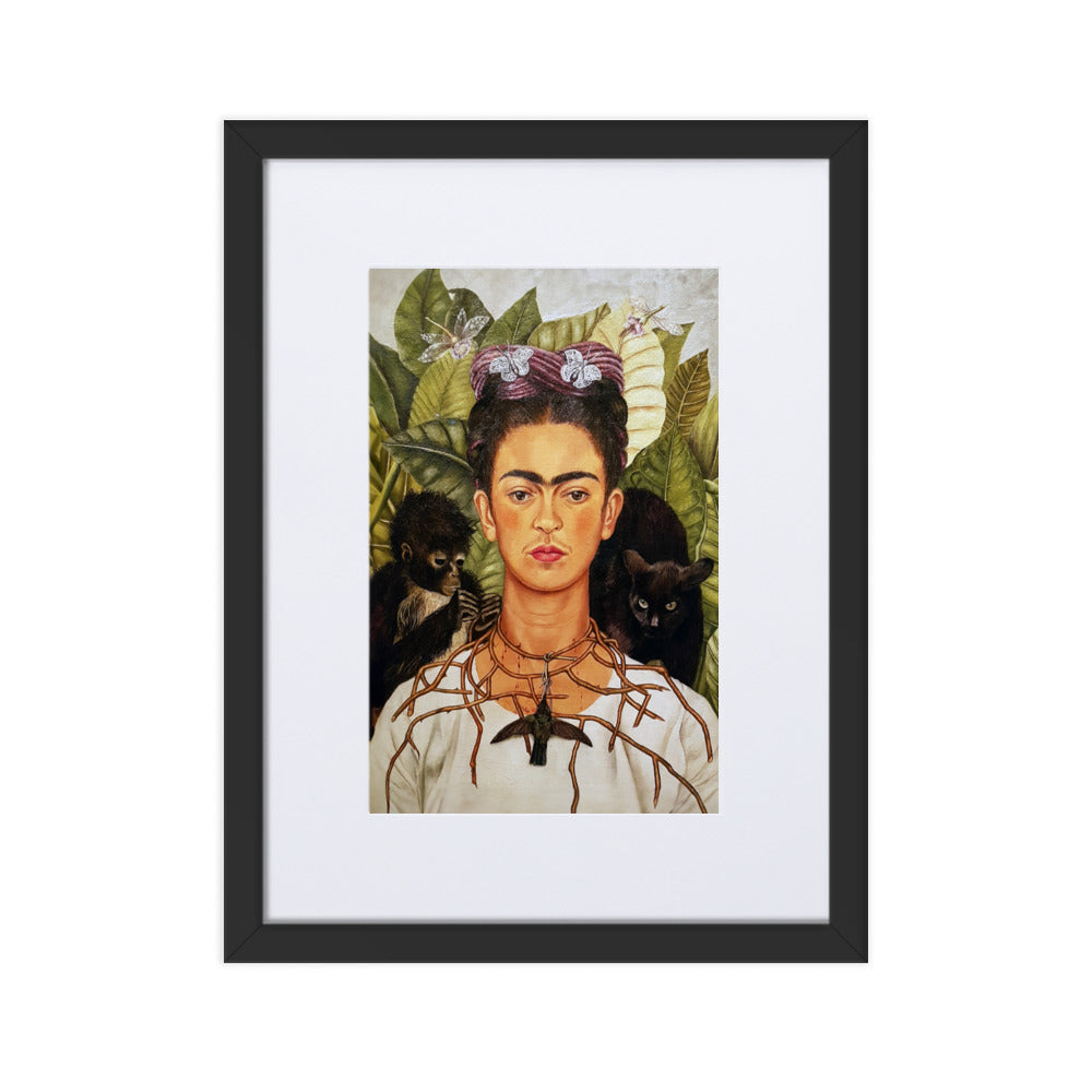Poster mit Passepartout - Frida Kahlo with Thorn Necklace and Hummingbird Frida Kahlo Schwarz / 30×40 cm artlia