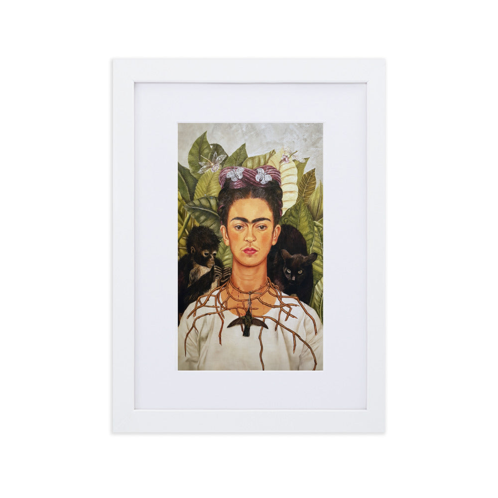 Poster mit Passepartout - Frida Kahlo with Thorn Necklace and Hummingbird Frida Kahlo Weiß / 21×30 cm artlia