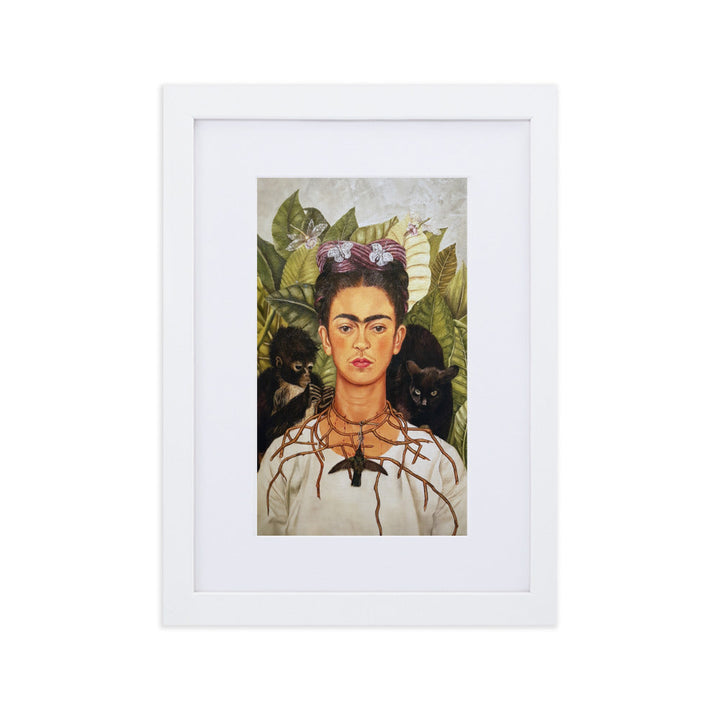Poster mit Passepartout - Frida Kahlo with Thorn Necklace and Hummingbird Frida Kahlo Weiß / 21×30 cm artlia