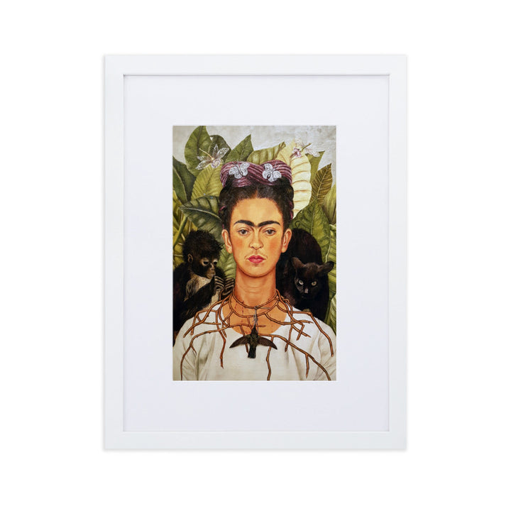 Poster mit Passepartout - Frida Kahlo with Thorn Necklace and Hummingbird Frida Kahlo Weiß / 30×40 cm artlia