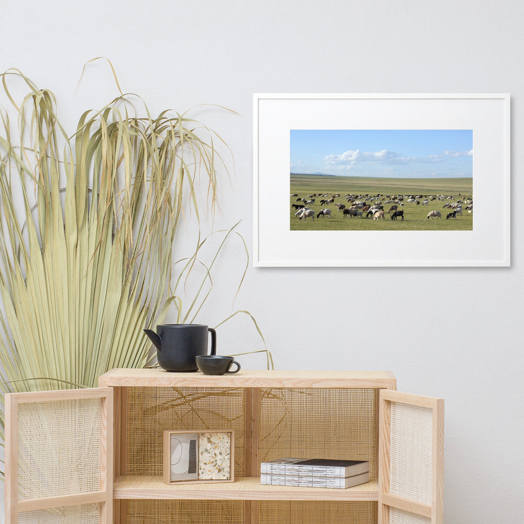 Poster mit Passepartout - Herd of sheep graze in Mongolian steppe Young Han Song artlia