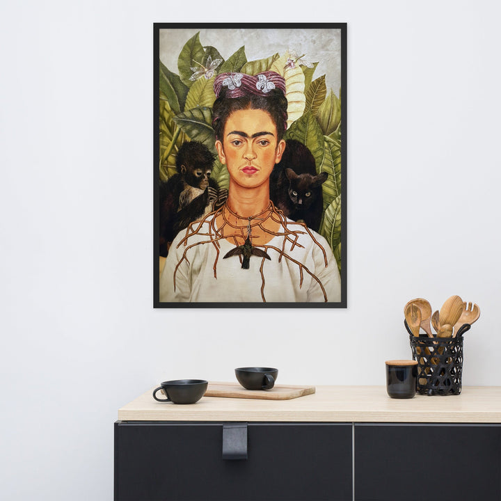 Poster mit Rahmen - Frida Kahlo with Thorn Necklace and Hummingbird ARTLIA artlia