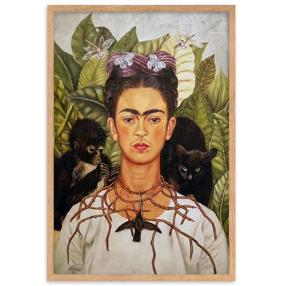 Poster mit Rahmen - Frida Kahlo with Thorn Necklace and Hummingbird ARTLIA Oak / 61×91 cm artlia