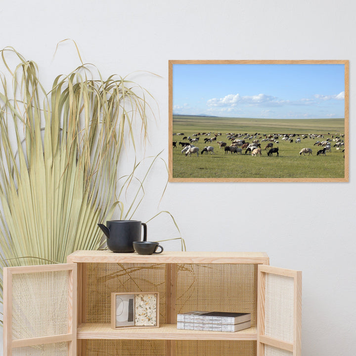 Poster mit Rahmen - Herd of sheep graze in Mongolian steppe Young Han Song artlia
