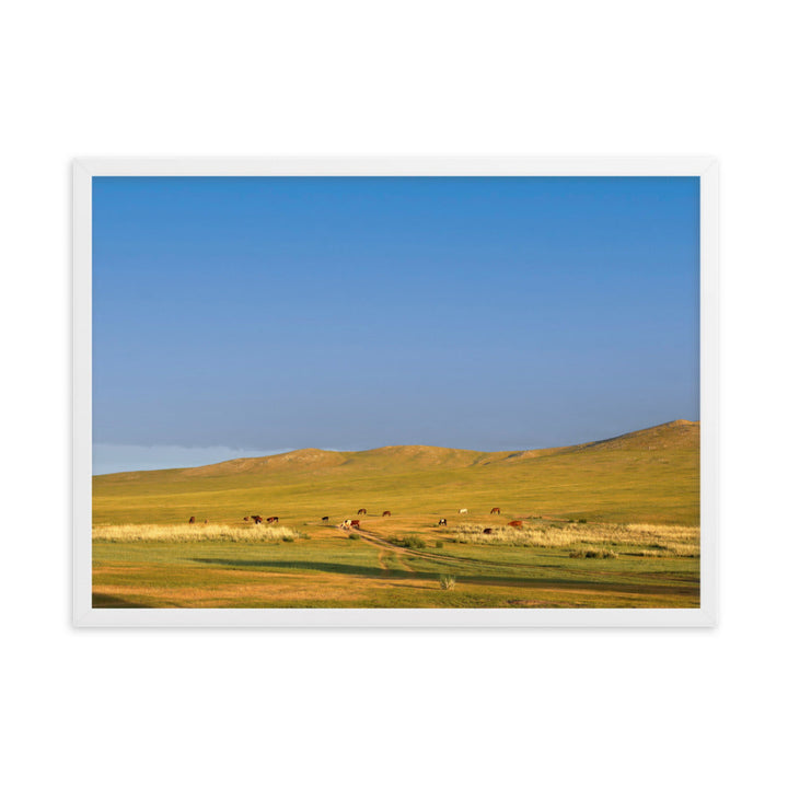 Poster mit Rahmen - Steppe on a calm morning, Mongolia Young Han Song Weiß / 50×70 cm artlia