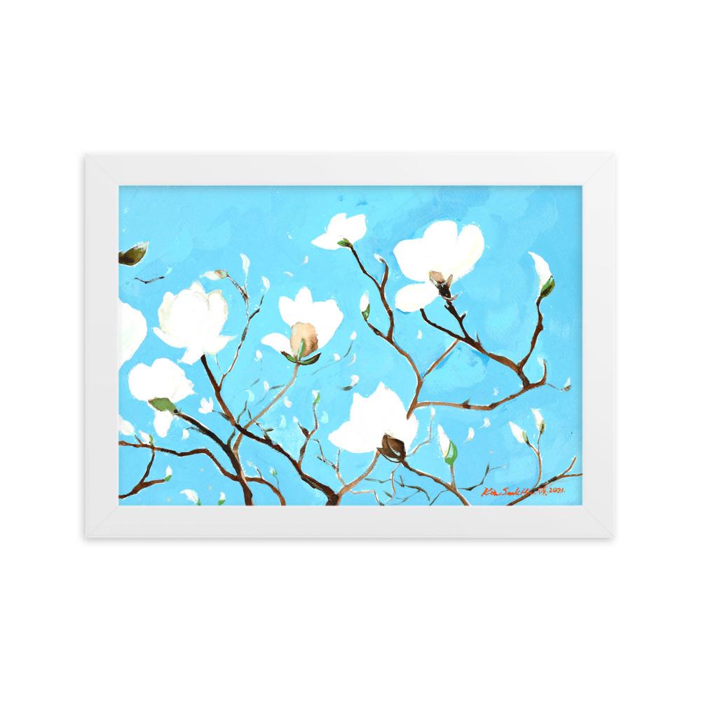 A Thousand, Shiny Magnolia - Poster im Rahmen artlia Weiß / 21×30 cm artlia