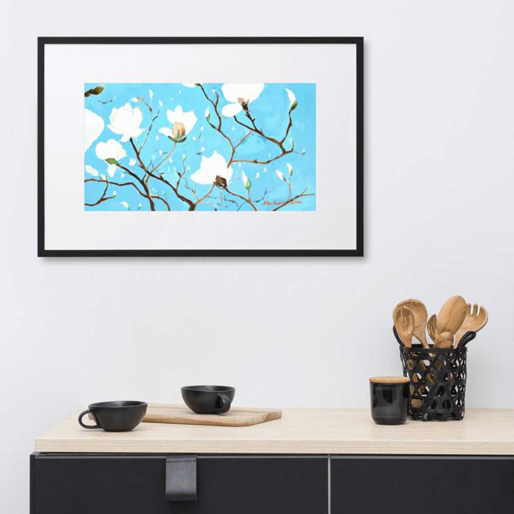 A Thousand, Shiny Magnolia - Poster im Rahmen mit Passepartout artlia artlia