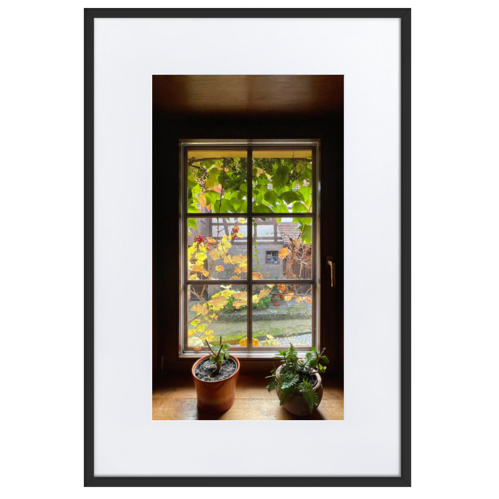 Autumn Window Herbstfenster Margersdorf - Poster im Rahmen mit Passepartout Kuratoren von artlia Schwarz / 61×91 cm artlia