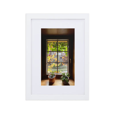 Autumn Window Herbstfenster Margersdorf - Poster im Rahmen mit Passepartout Kuratoren von artlia Weiß / 21×30 cm artlia