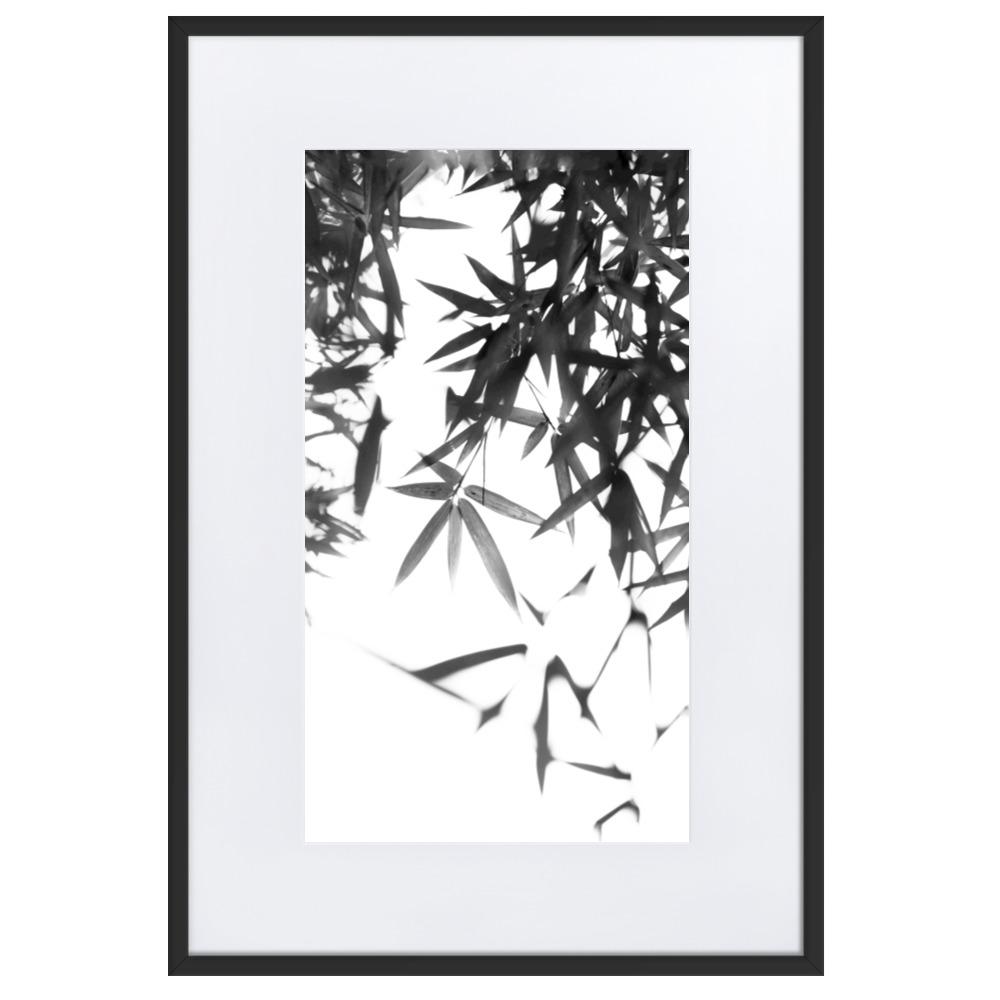 Bamboo Leaves Bambusblätter - Poster im Rahmen mit Passepartout artlia Schwarz / 61×91 cm artlia