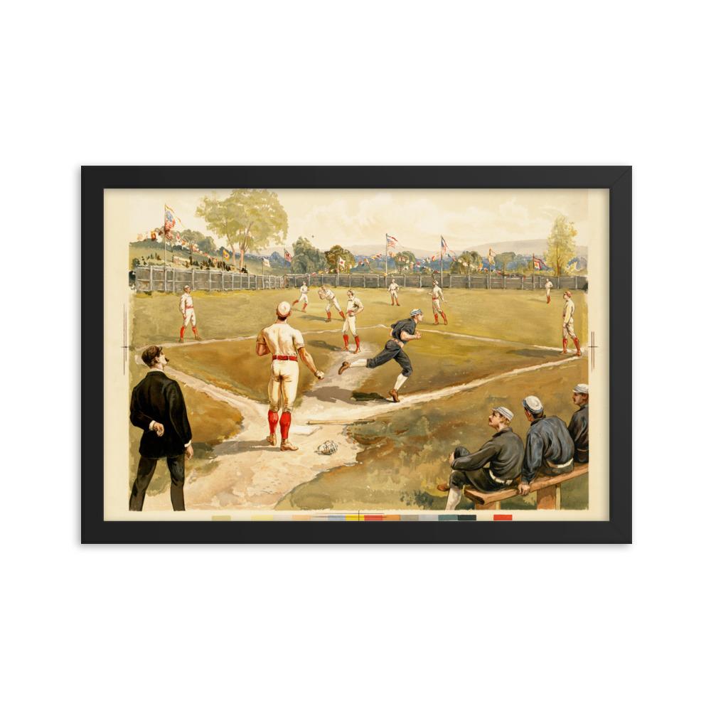 Baseball des 19. Jahrhunderts - Poster im Rahmen Boston Public Library schwarz / 30x45 cm artlia