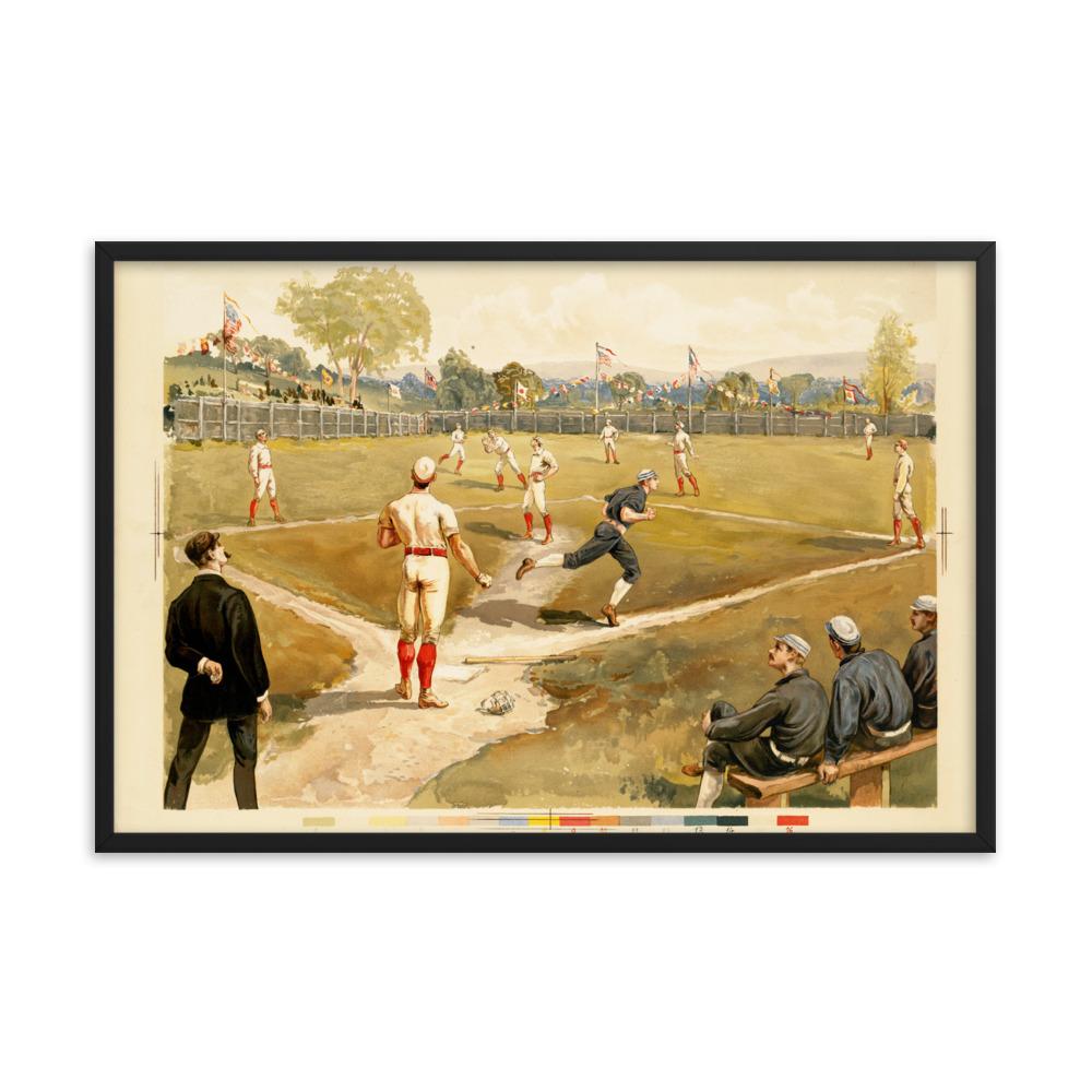 Baseball des 19. Jahrhunderts - Poster im Rahmen Boston Public Library schwarz / 61x91 cm artlia