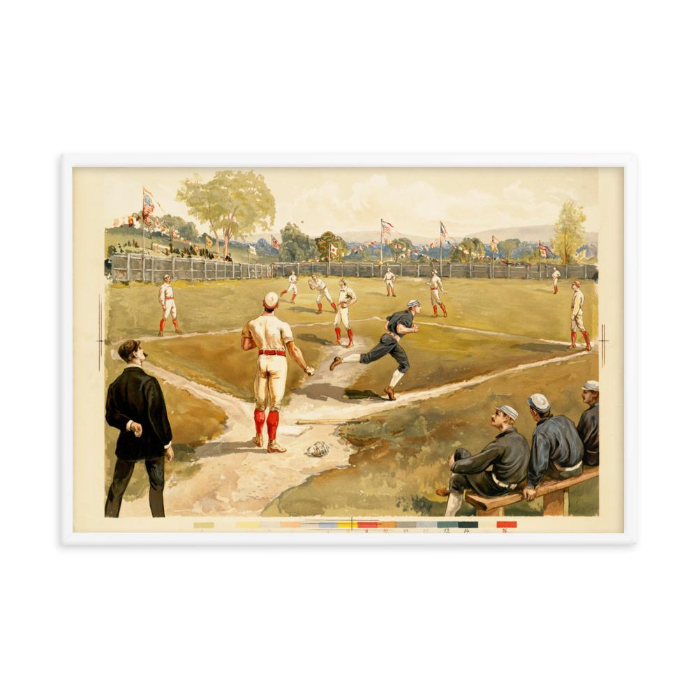 Baseball des 19. Jahrhunderts - Poster im Rahmen Boston Public Library weiß / 61x91 cm artlia