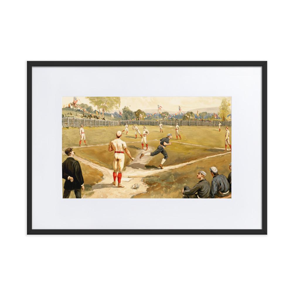 Baseball des 19. Jahrhunderts - Poster im Rahmen mit Passepartout Boston Public Library schwarz / 50×70 cm artlia