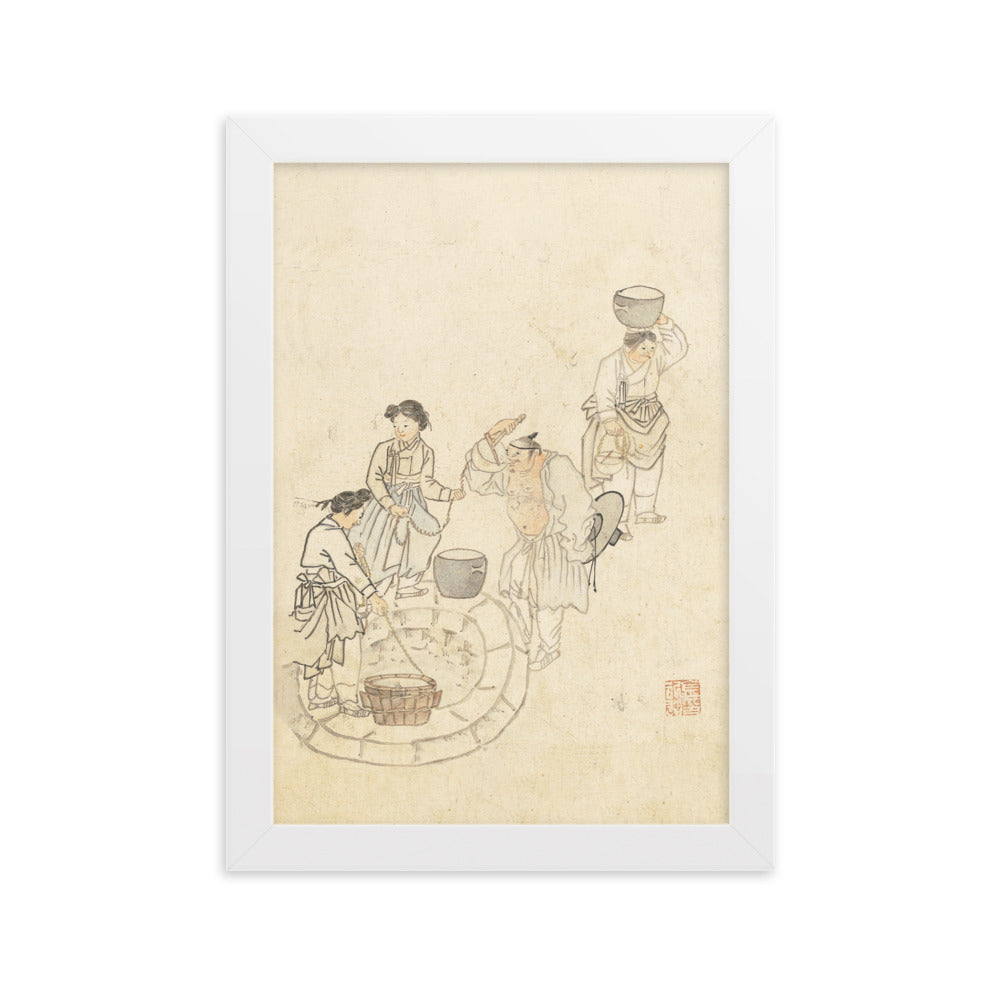 bei der Quelle, Umulga, Kim Hong-do - Poster im Rahmen Hong-do Kim Weiß / 21×30 cm artlia