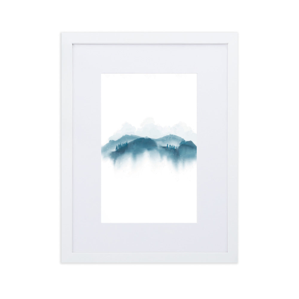 blue Mountains blaue Berge - Poster im Rahmen mit Passepartout artlia Weiß / 30×40 cm artlia