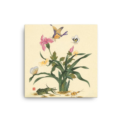 Blumen, Schmetteringe und Frosch - Leinwand artlia 12″×12″ artlia