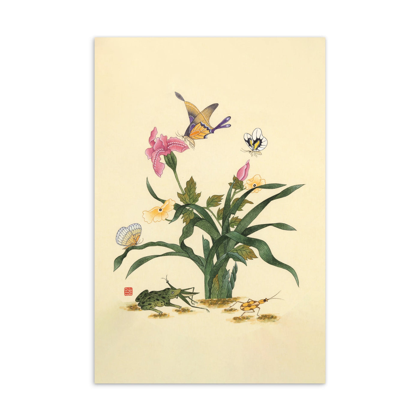 Blumen, Schmetteringe und Frosch - Postkarte Misun Kim artlia