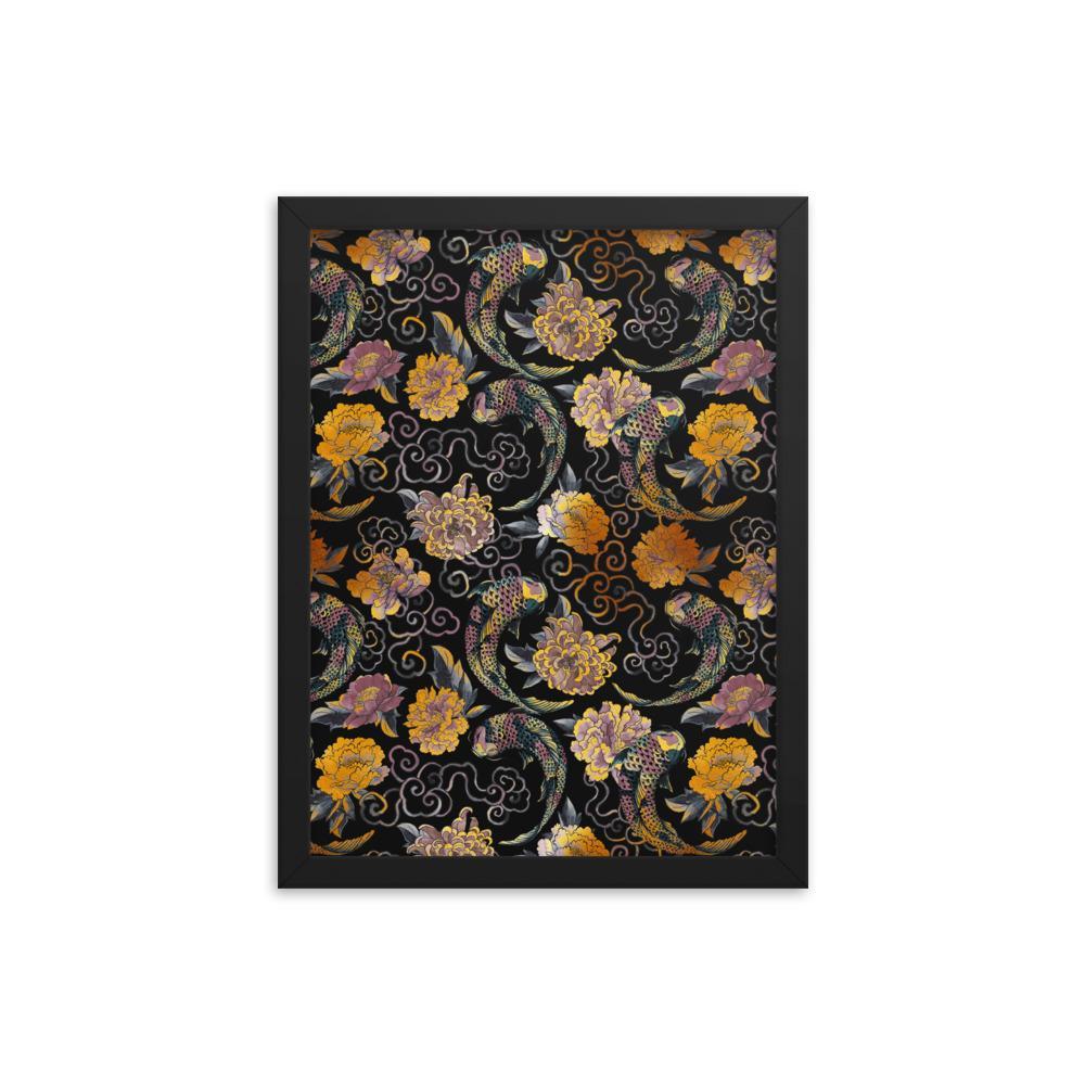 Blumen und Kois - Poster im Rahmen Kuratoren von artlia schwarz / 30x41 cm artlia