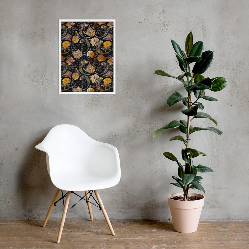 Blumen und Kois - Poster im Rahmen Kuratoren von artlia weiß / 46x61 cm artlia