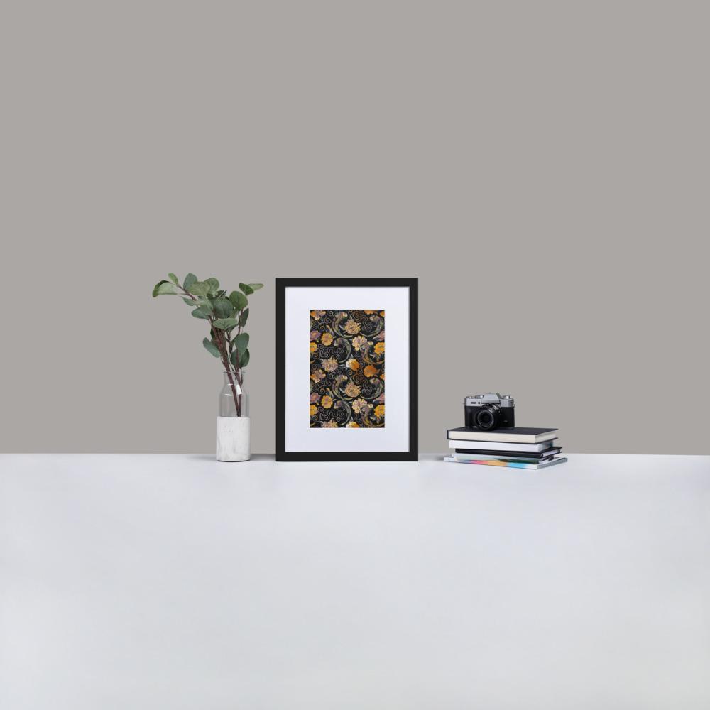 Blumen und Kois - Poster im Rahmen mit Passepartout Kuratoren von artlia schwarz / 30×40 cm artlia