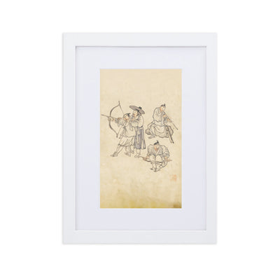Bogenschiessen, Kim Hong-do - Poster im Rahmen mit Passepartout Hong-do Kim Weiß / 21×30 cm artlia
