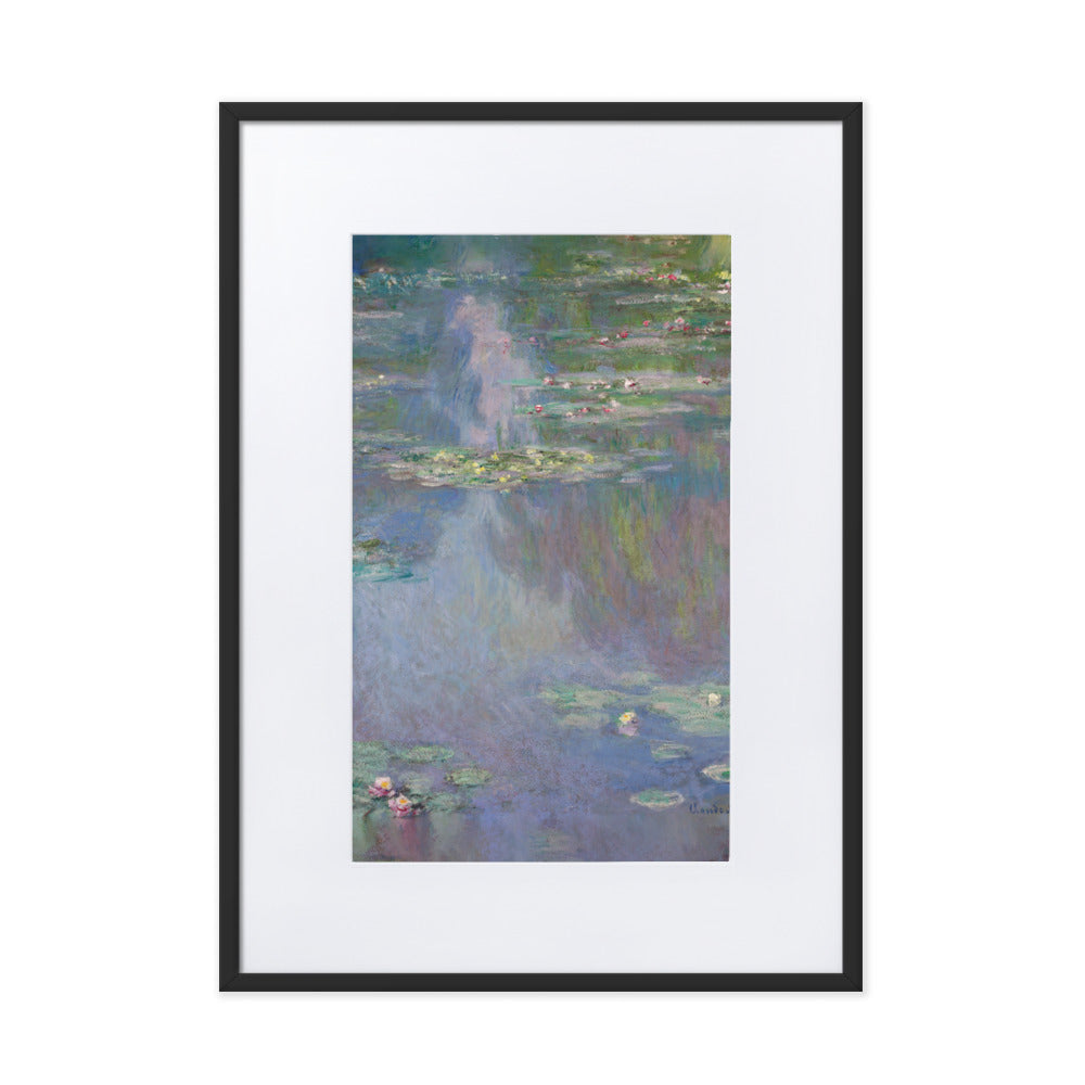 Claude Monet, Seerosen - Poster im Rahmen mit Passepartout Claude Monet Schwarz / 50×70 cm artlia
