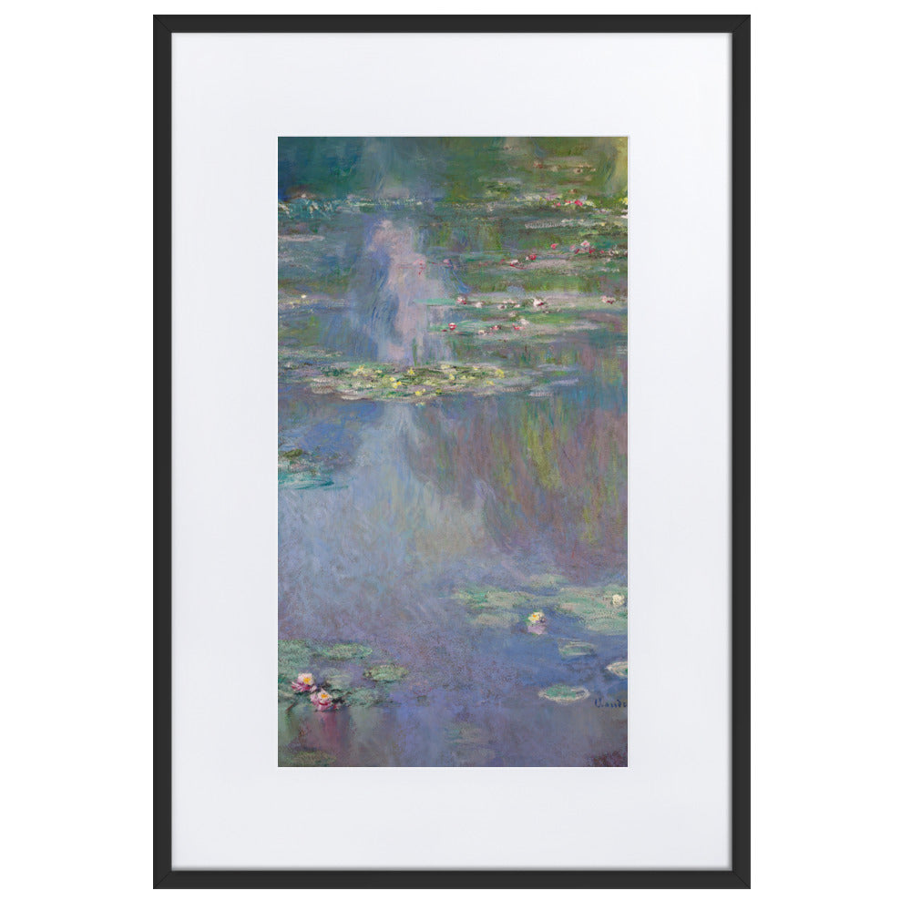 Claude Monet, Seerosen - Poster im Rahmen mit Passepartout Claude Monet Schwarz / 61×91 cm artlia
