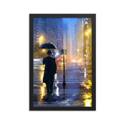 Downtown im Regen - Poster im Rahmen Kuratoren von artlia schwarz / 30x45 cm artlia
