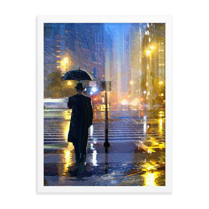 Downtown im Regen - Poster im Rahmen Kuratoren von artlia weiß / 30x41 cm artlia
