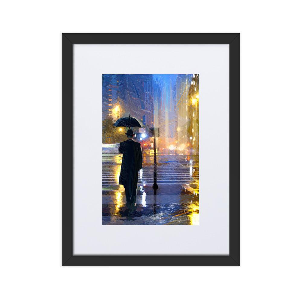 Downtown im Regen - Poster im Rahmen mit Passepartout Kuratoren von artlia schwarz / 30×40 cm artlia