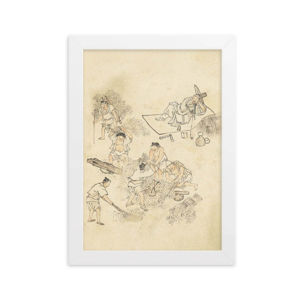 Dreschen, Kim Hong-do - Poster im Rahmen Hong-do Kim Weiß / 21×30 cm artlia