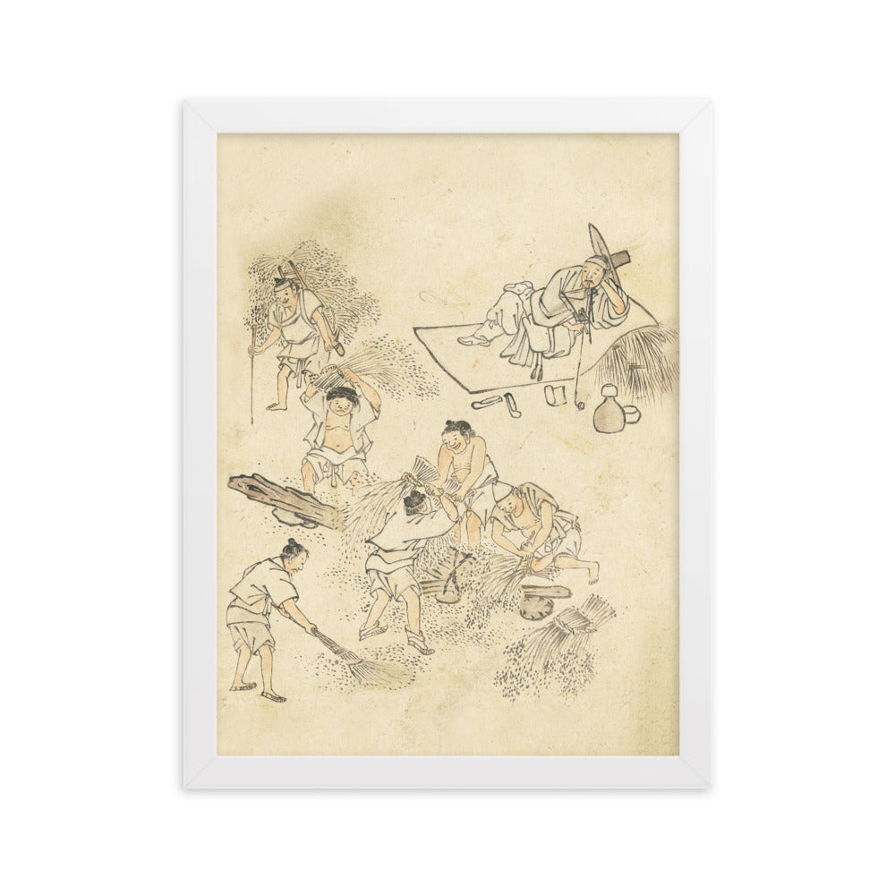 Dreschen, Kim Hong-do - Poster im Rahmen Hong-do Kim Weiß / 30×40 cm artlia