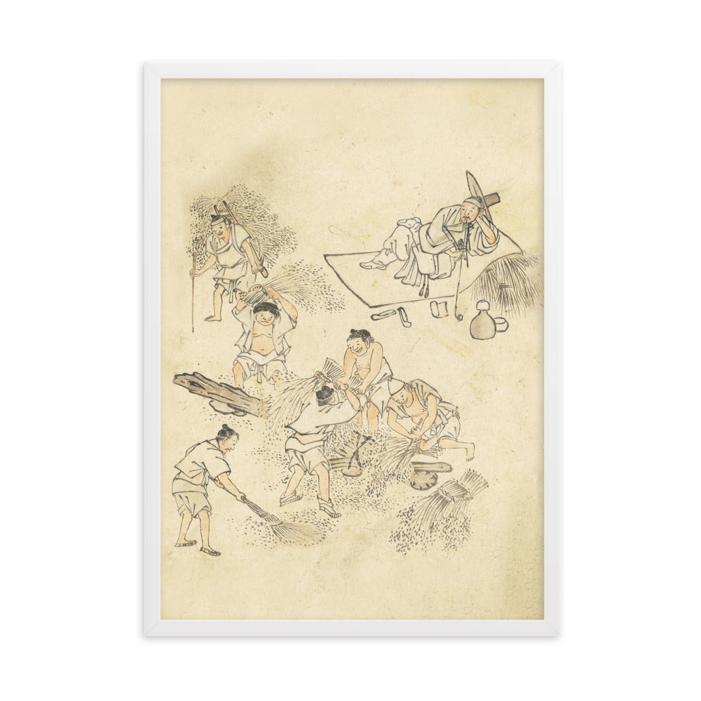 Dreschen, Kim Hong-do - Poster im Rahmen Hong-do Kim Weiß / 50×70 cm artlia
