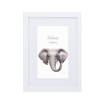Elefant - Poster im Rahmen mit Passepartout dear.bon.vivant weiß / 21×30 cm artlia