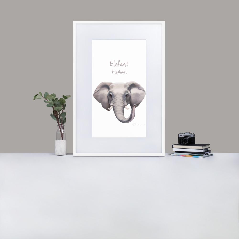Elefant - Poster im Rahmen mit Passepartout dear.bon.vivant weiß / 61×91 cm artlia