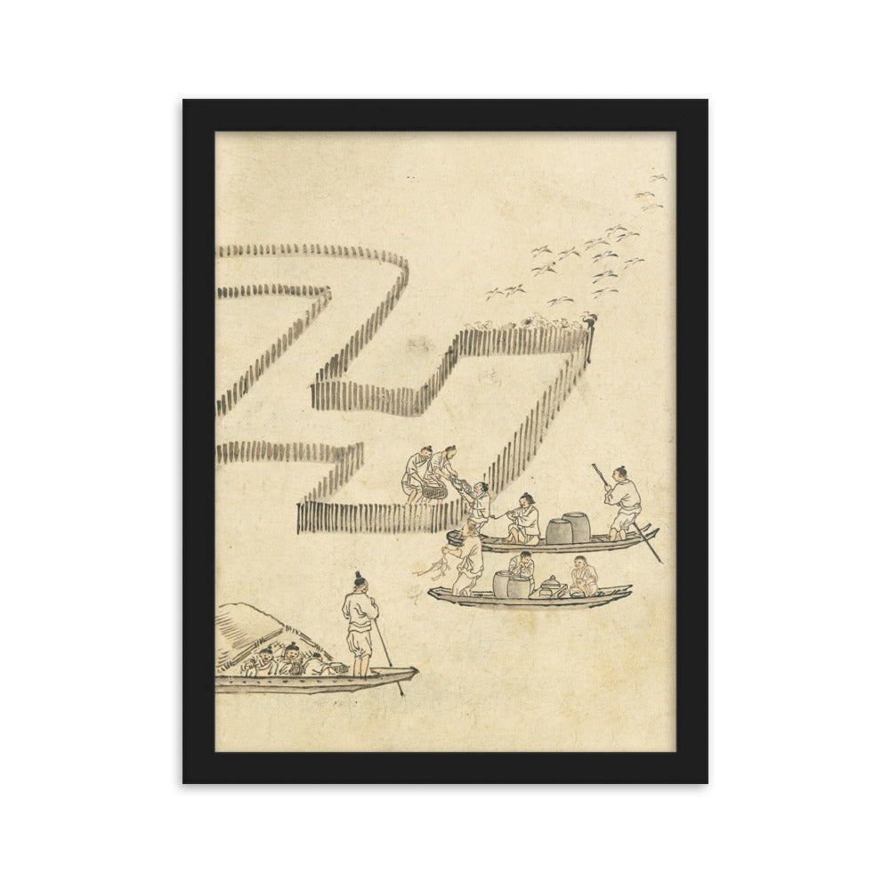 Fischfang, Kim Hong-do - Poster im Rahmen Hong-do Kim Schwarz / 30×40 cm artlia