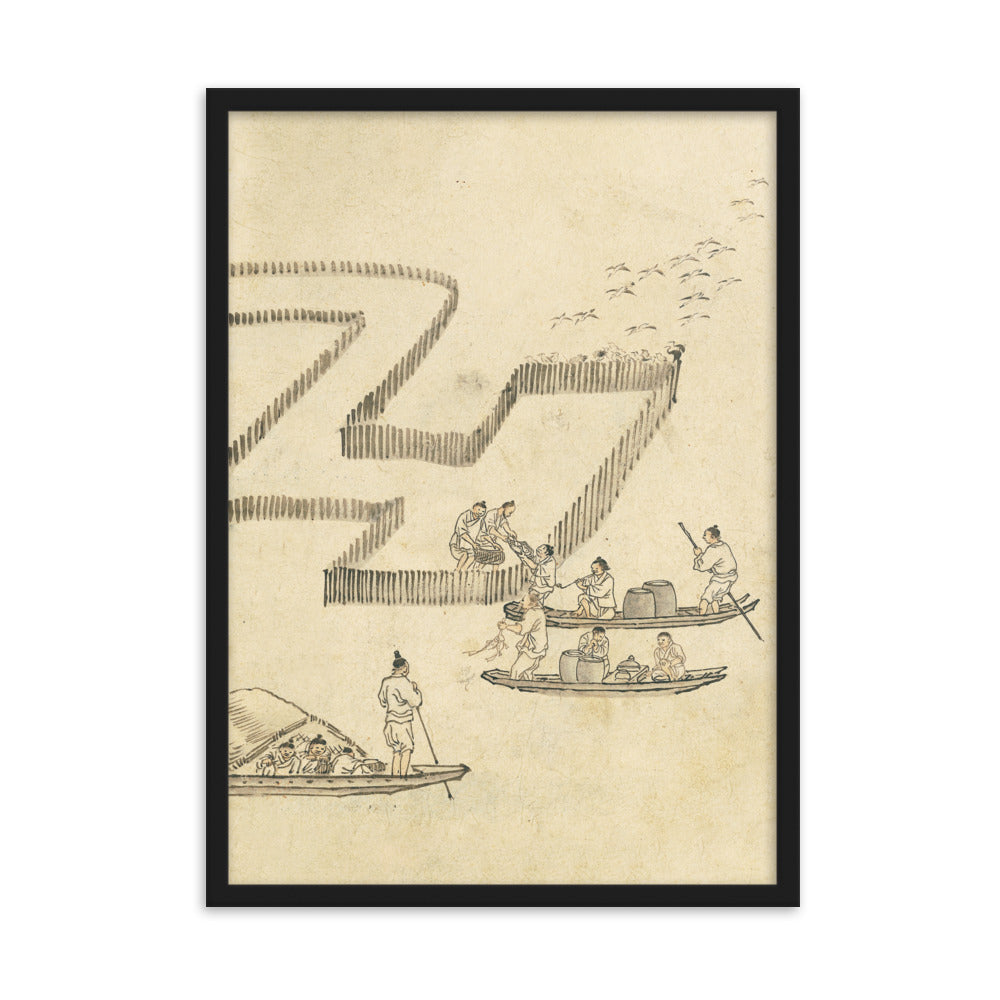 Fischfang, Kim Hong-do - Poster im Rahmen Hong-do Kim Schwarz / 50×70 cm artlia