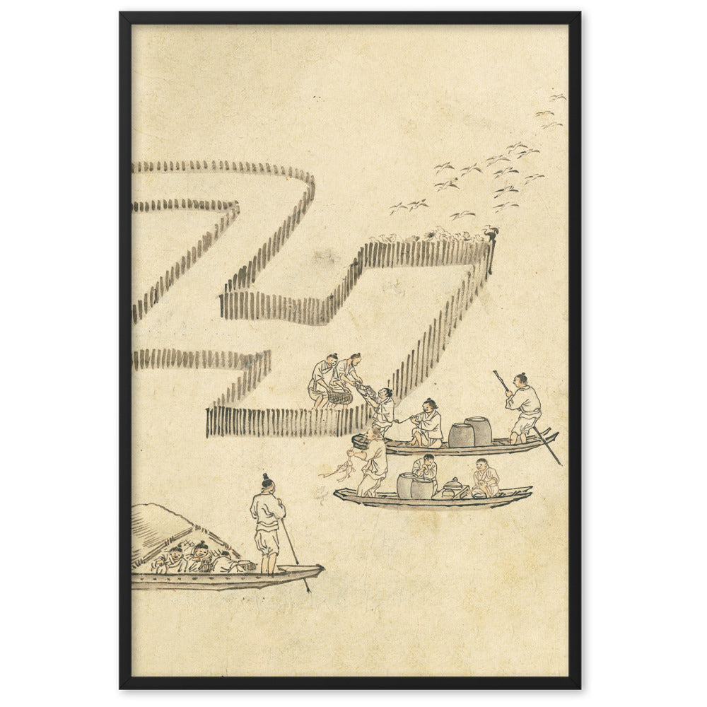 Fischfang, Kim Hong-do - Poster im Rahmen Hong-do Kim Schwarz / 61×91 cm artlia