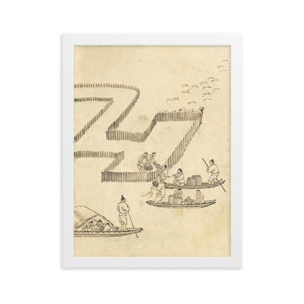 Fischfang, Kim Hong-do - Poster im Rahmen Hong-do Kim Weiß / 30×40 cm artlia