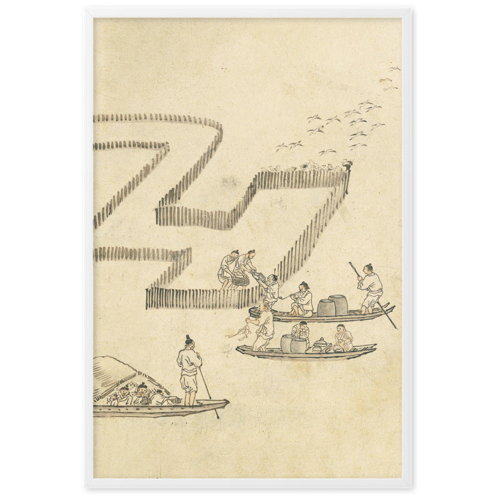 Fischfang, Kim Hong-do - Poster im Rahmen Hong-do Kim Weiß / 61×91 cm artlia