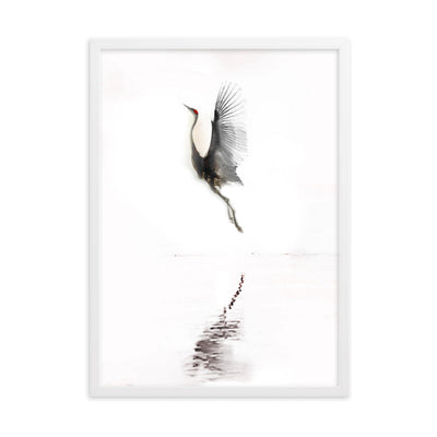 fliegender Kranich - Poster im Rahmen Kuratoren von artlia Weiß / 50×70 cm artlia