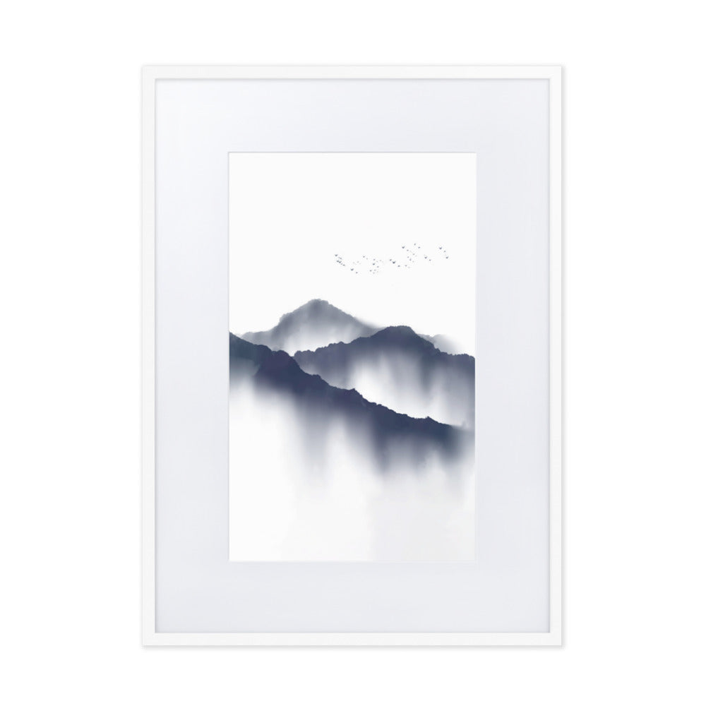 Foggy Mountains neblige Berge - Poster im Rahmen mit Passepartout artlia Weiß / 50×70 cm artlia