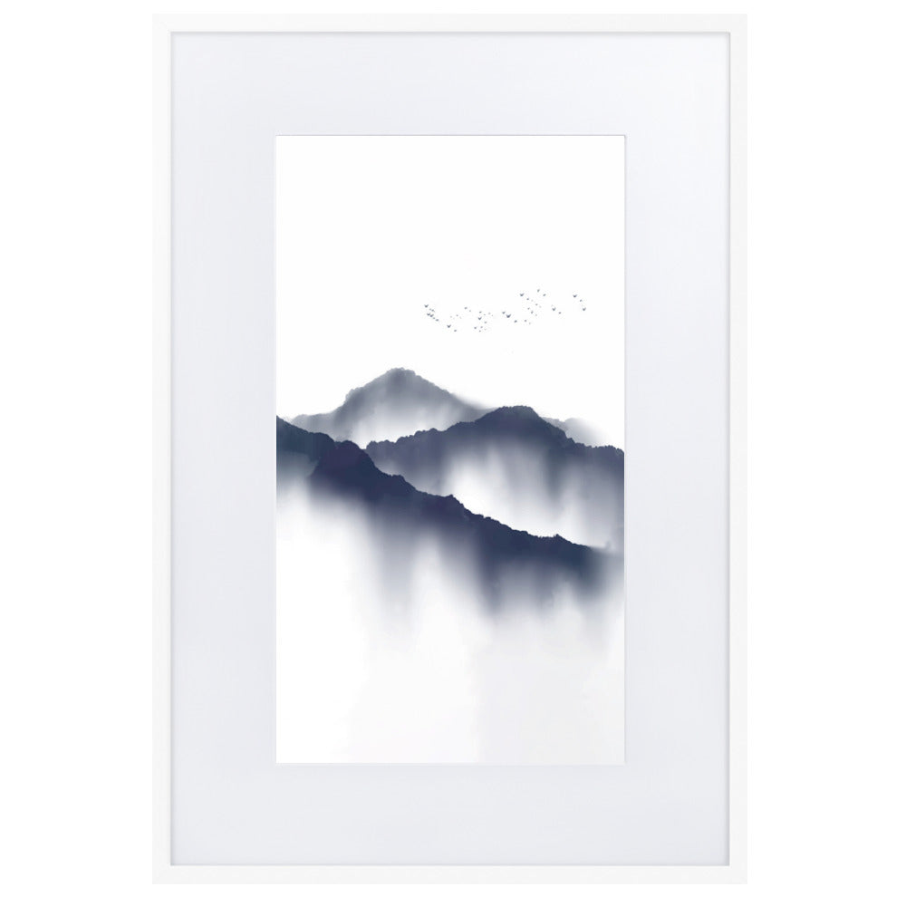 Foggy Mountains neblige Berge - Poster im Rahmen mit Passepartout artlia Weiß / 61×91 cm artlia