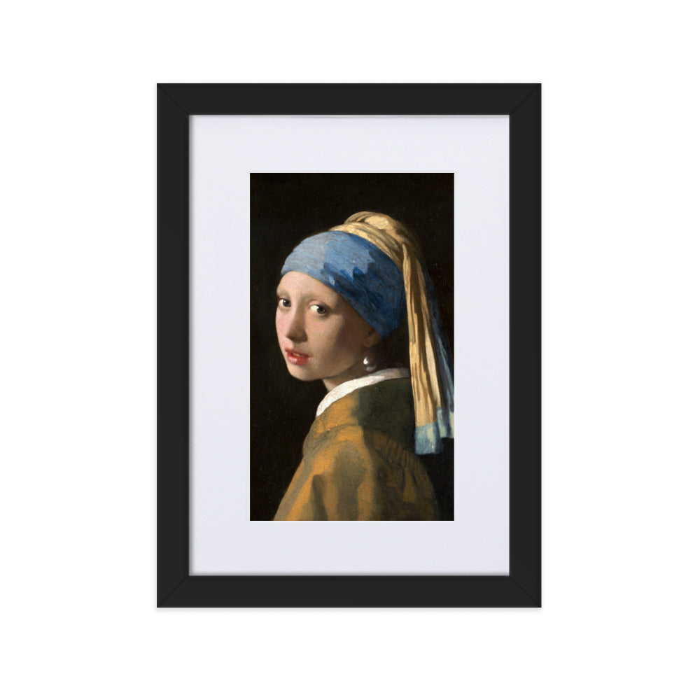 Girl with a Pearl Earring - Poster im Rahmen mit Passepartout Johannes Vermeer Schwarz / 21×30 cm artlia
