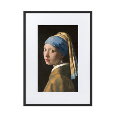 Girl with a Pearl Earring - Poster im Rahmen mit Passepartout Johannes Vermeer Schwarz / 50×70 cm artlia