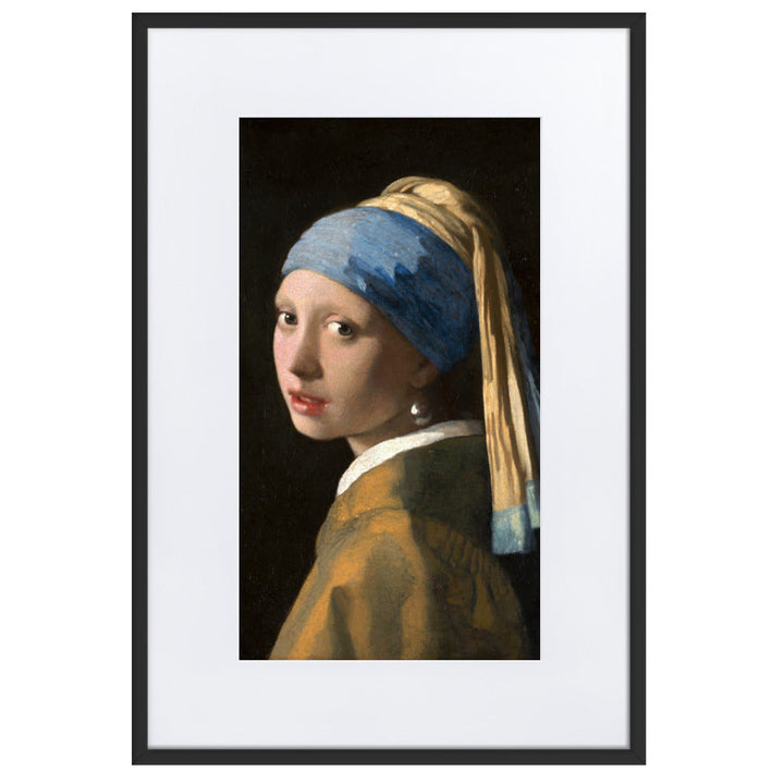 Girl with a Pearl Earring - Poster im Rahmen mit Passepartout Johannes Vermeer Schwarz / 61×91 cm artlia