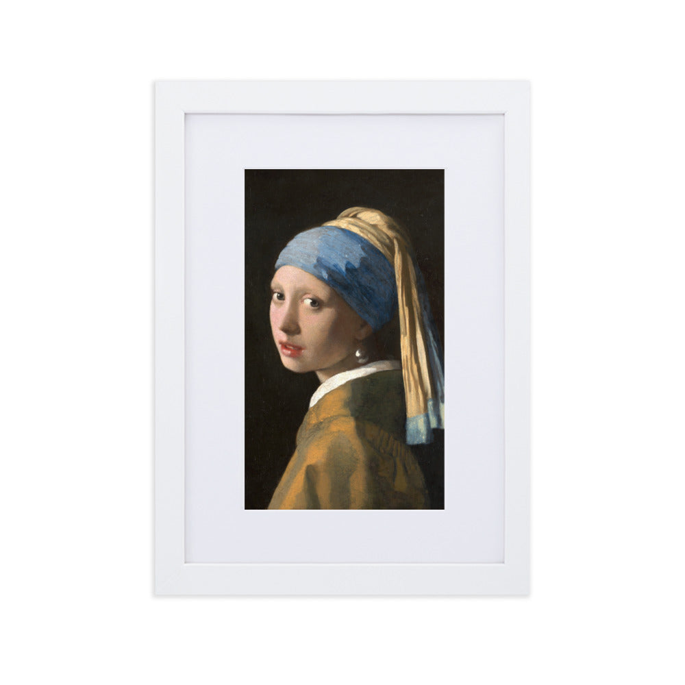 Girl with a Pearl Earring - Poster im Rahmen mit Passepartout Johannes Vermeer Weiß / 21×30 cm artlia