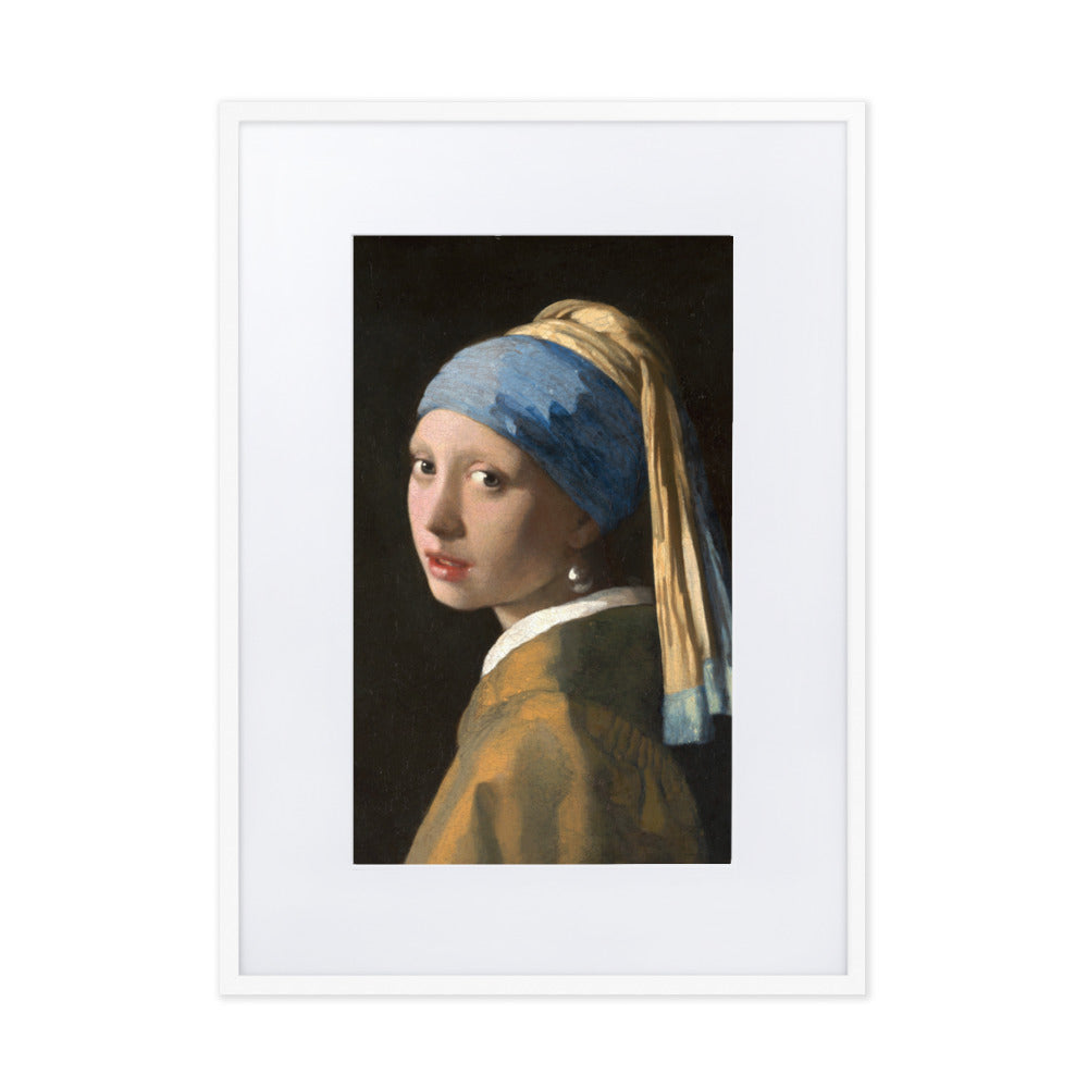 Girl with a Pearl Earring - Poster im Rahmen mit Passepartout Johannes Vermeer Weiß / 50×70 cm artlia